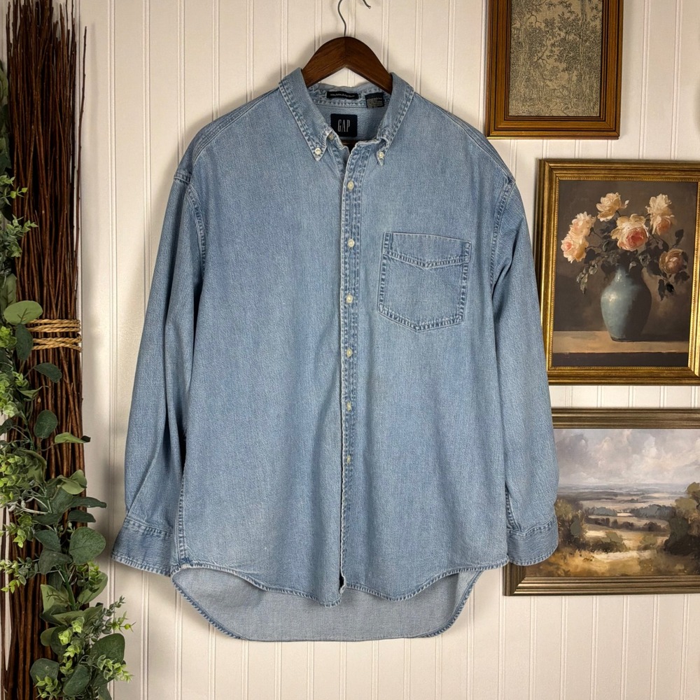 Vintage Y2K GAP Indigo Denim Button Down Shirt Oversized Light Wash